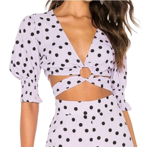 REVOLVE Tops - REVOLVE Tularosa Nanette Wraparound Tie Polka Dot crop top Purple Black Size xs